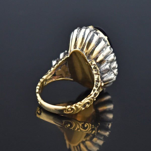 Rose Cut Diamond Halo Amethyst Cabochon 14K Gold Ring, Georgian Style - Boylerpf