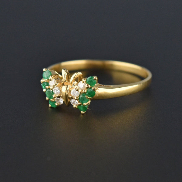 Vintage 14K Gold Emerald Diamond Butterfly Ring - Boylerpf