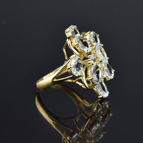 Aquamarine and Diamond 14K Gold Cluster Ring - Boylerpf