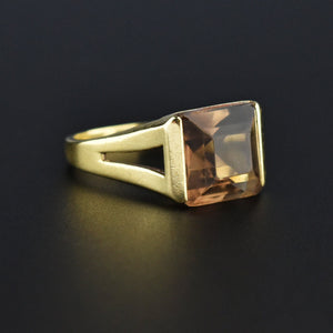 Retro 14K Gold 4.75 CTW Smoky Quartz Signet Style Ring, Sz 6.25 - Boylerpf