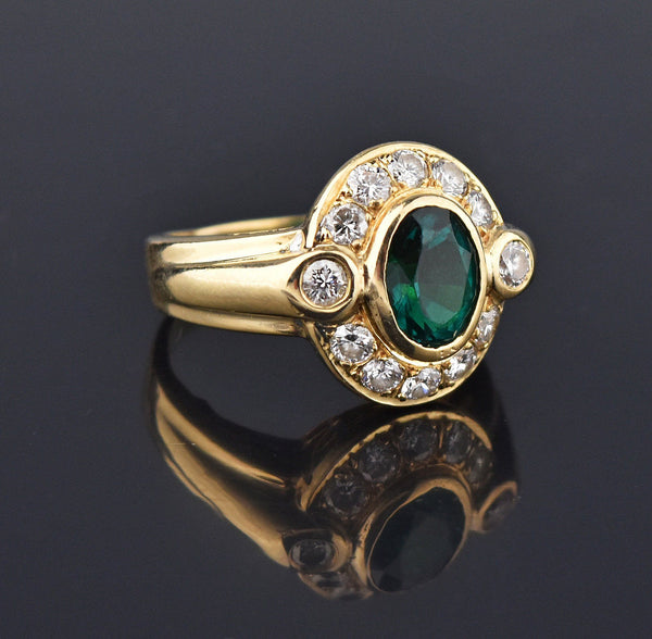 Retro 14K Gold 1.5 Carat Emerald and Diamond Ring - Boylerpf