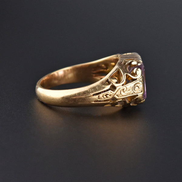 Art Deco Rose de France Amethyst 14K Gold Ring - Boylerpf
