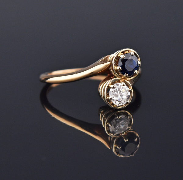 Sapphire and Diamond Toi et Moi Ring in 14K Gold - Boylerpf