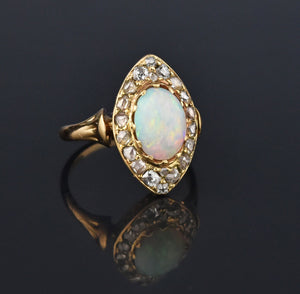 Edwardian Opal Navette Mine Cut Diamond Cluster Ring - Boylerpf