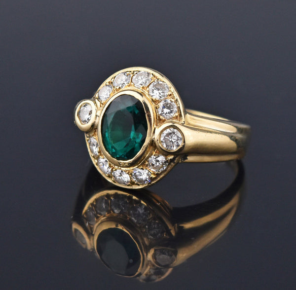 Retro 14K Gold 1.5 Carat Emerald and Diamond Ring - Boylerpf