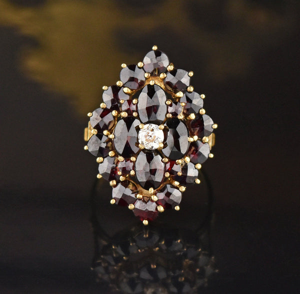 ON HOLD Victorian Style Gold Diamond Garnet Cluster Ring - Boylerpf