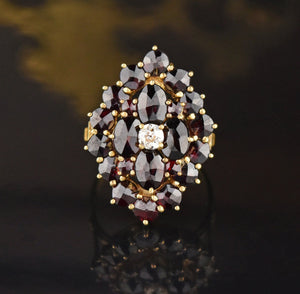 DEPOSIT ON HOLD Victorian Style Gold Diamond Garnet Cluster Ring - Boylerpf