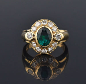 Retro 14K Gold 1.5 Carat Emerald and Diamond Ring - Boylerpf