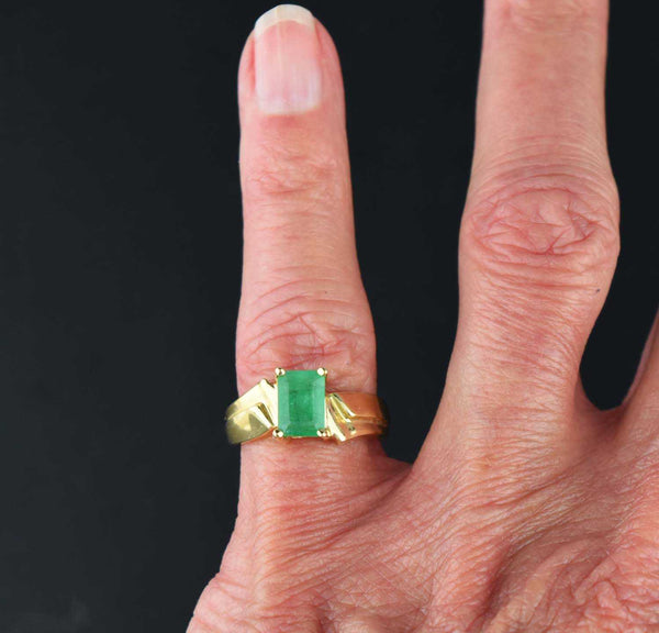 Retro 14K Gold Vintage Emerald Ring, Art Deco Style - Boylerpf