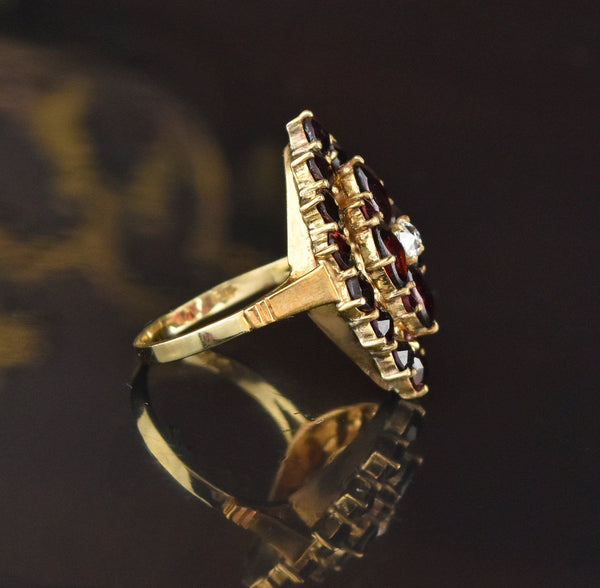 ON HOLD Victorian Style Gold Diamond Garnet Cluster Ring - Boylerpf