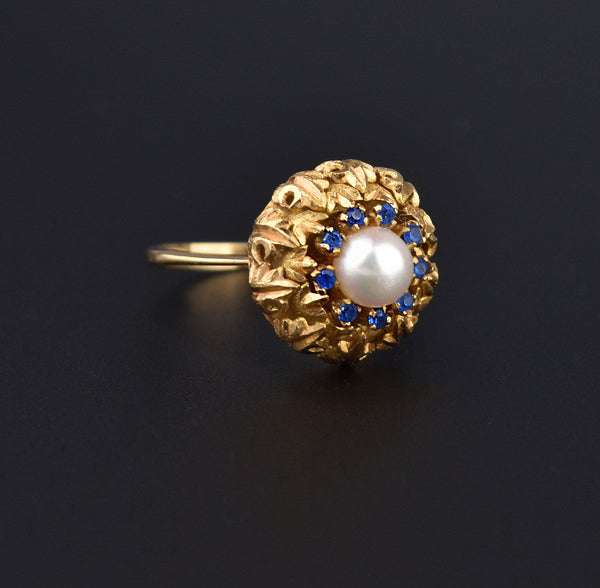 French 18K Gold Sapphire Halo Pearl Ring – Boylerpf