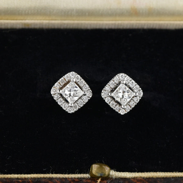 Sapphire & Princess Cut Diamond Stud Earrings - Boylerpf