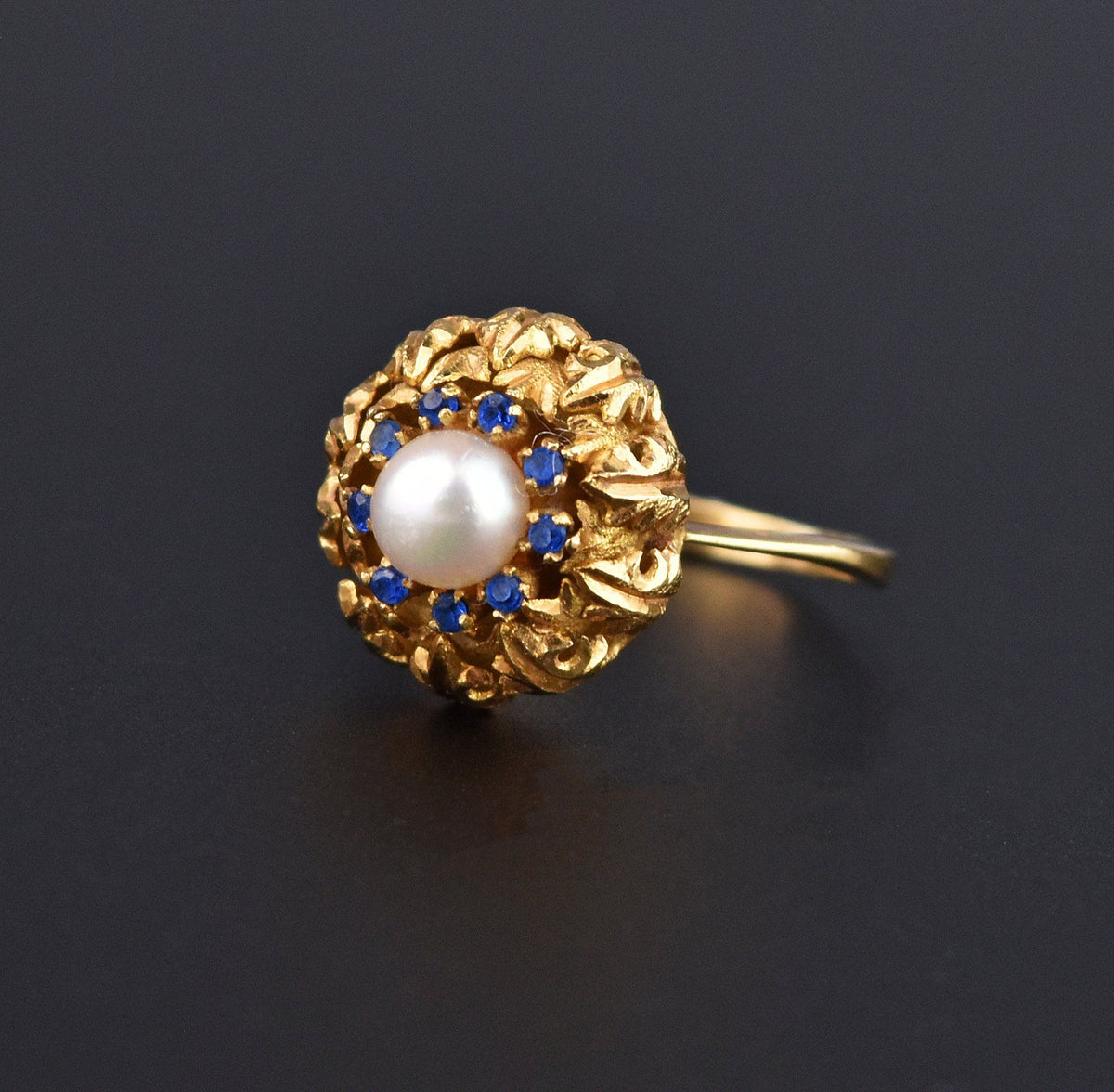 French 18K Gold Sapphire Halo Pearl Ring – Boylerpf