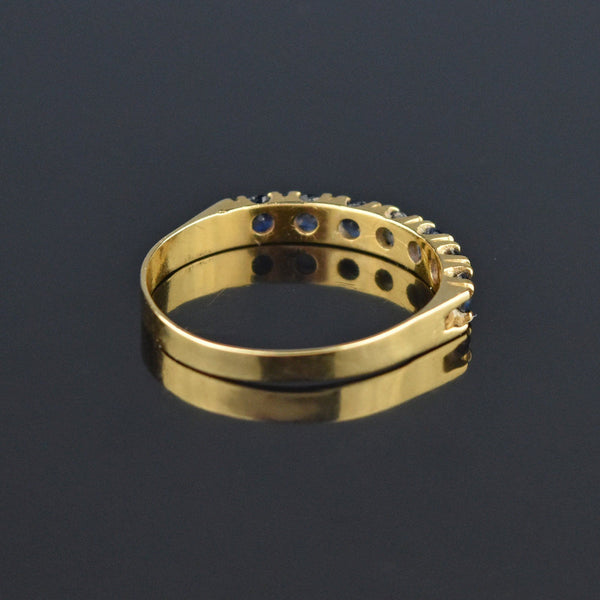 Seven Stone 18K Gold Half Eternity Band Sapphire Ring, Sz 8.5 - Boylerpf