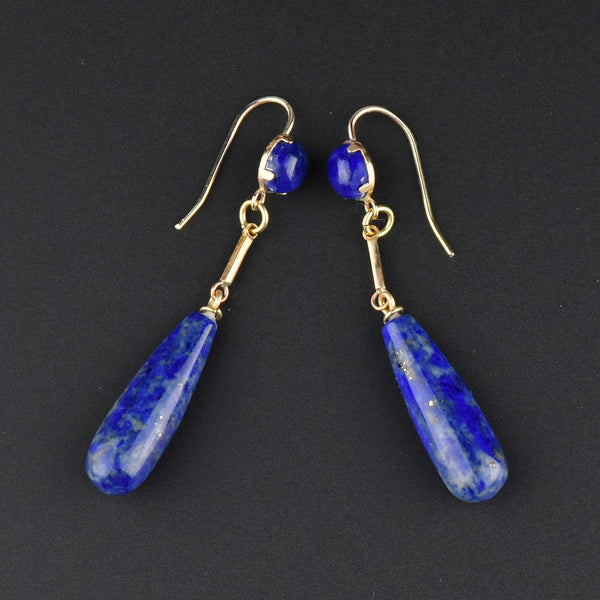 Gold Lapis Lazuli Teardrop Long Dangle Earrings - Boylerpf