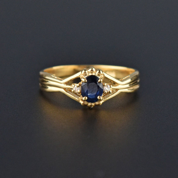 Diamond 1/3 CTW Natural Sapphire 14K Gold Ring - Boylerpf