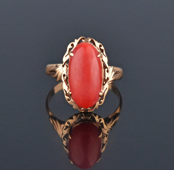6.50 carats Natural Red Coral Ring in 18k Gold - Gleam Jewels
