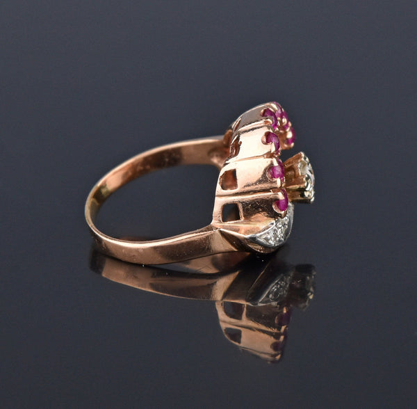 Retro Ruby Crown Diamond Ring, Hollywood Regency - Boylerpf