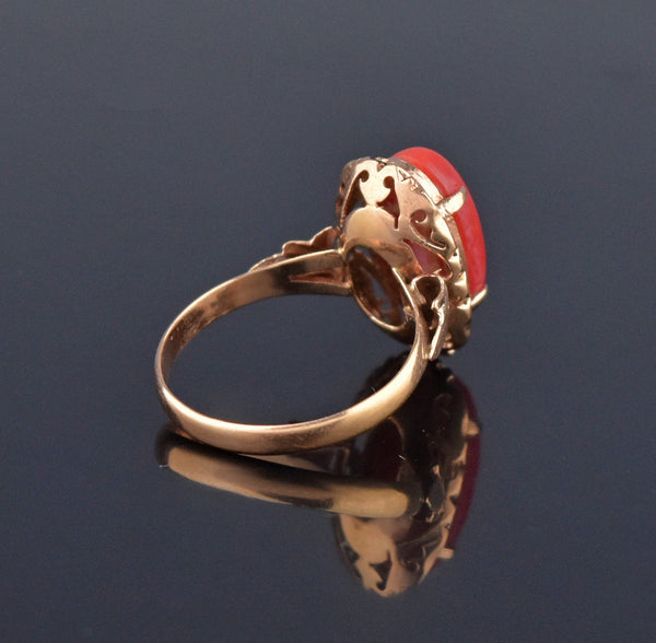 Premium Quality Natural Japanese Red Coral Moonga in 18k Gold Ring