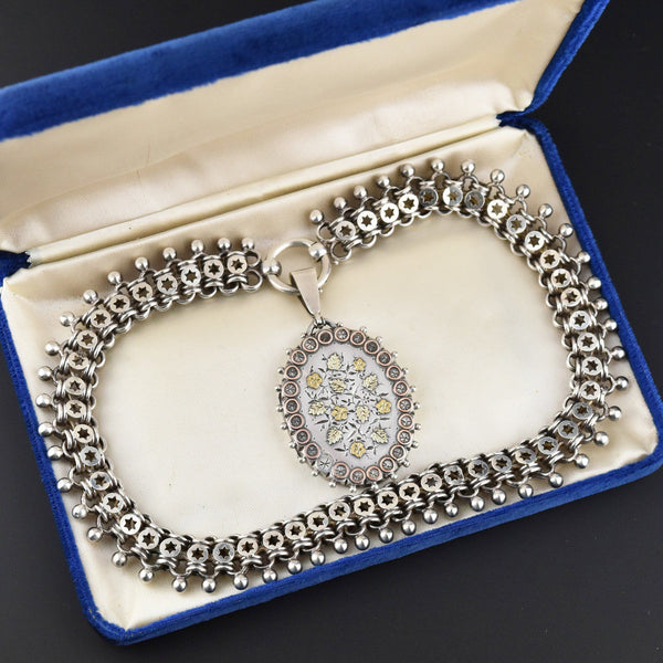 Antique Victorian Silver Locket & Collar Necklace, Stars - Boylerpf