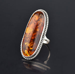 Natural Russian Baltic Amber Huge Statement Ring, Sz 8.25 - Boylerpf