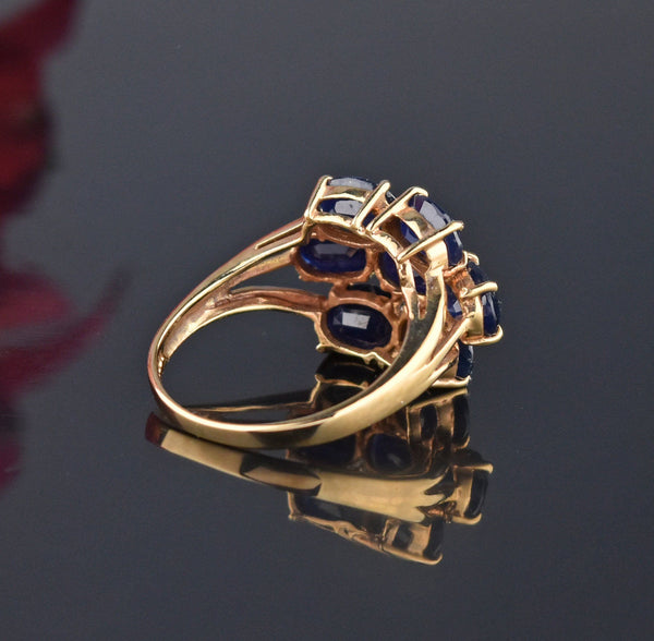 10K Gold Created Sapphire Cluster Cocktail Ring - Boylerpf