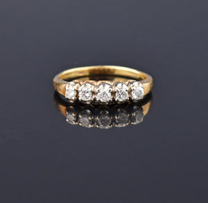 Art Deco 14K Gold Five Stone Diamond Band Ring - Boylerpf