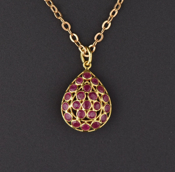 Natural Ruby 18K Gold Filigree Pendant - Boylerpf