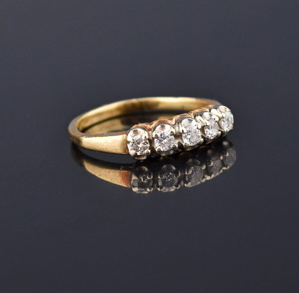 Art Deco 14K Gold Five Stone Diamond Band Ring - Boylerpf