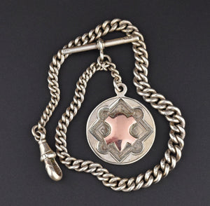 English Hallmarked Silver Albert Watch Chain and Rose Gold Fob - Boylerpf