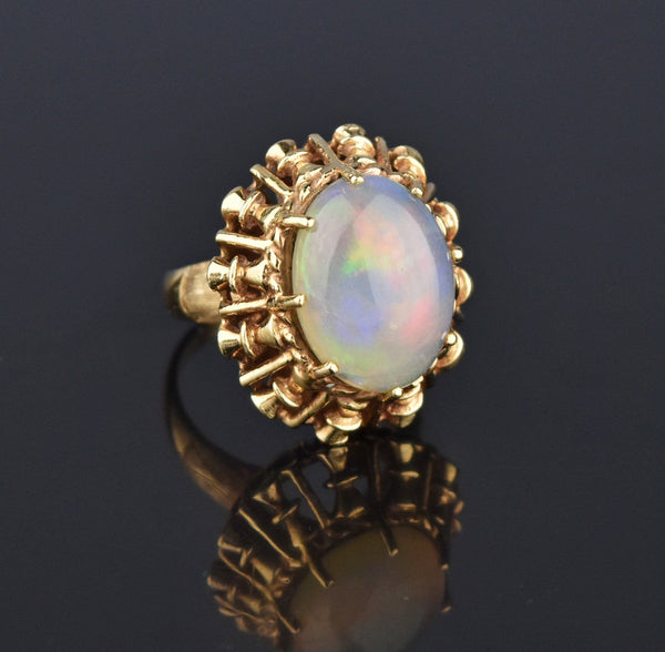 Retro 14K Gold Cabochon Opal Ring, 1940s - Boylerpf