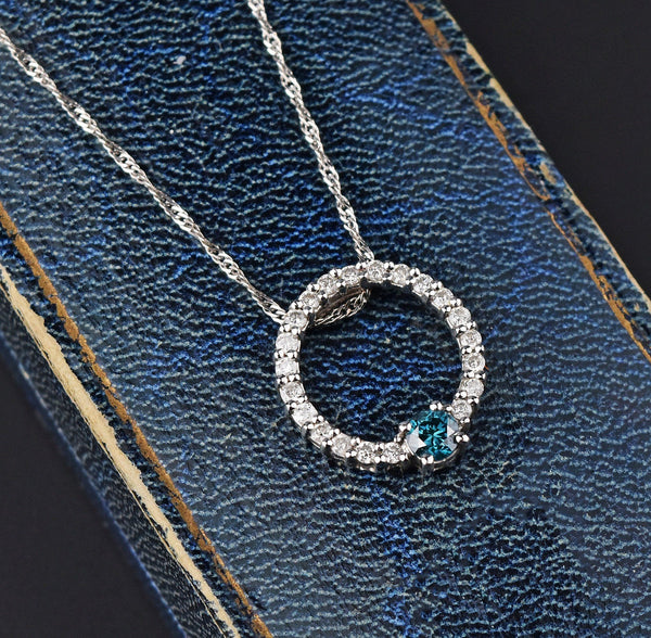 Circle of Life Blue Diamond 14K White Gold Necklace - Boylerpf
