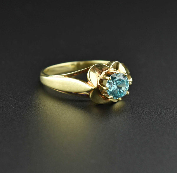 Vintage 14K Gold Buttercup Blue Zircon Ring - Boylerpf