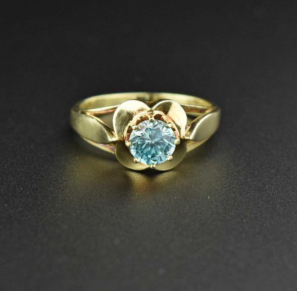 Vintage 14K Gold Buttercup Blue Zircon Ring - Boylerpf