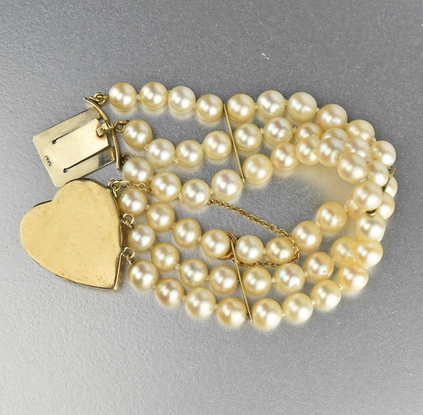 Mid Century Gold Heart, Sapphire & Pearl Bracelet - Boylerpf