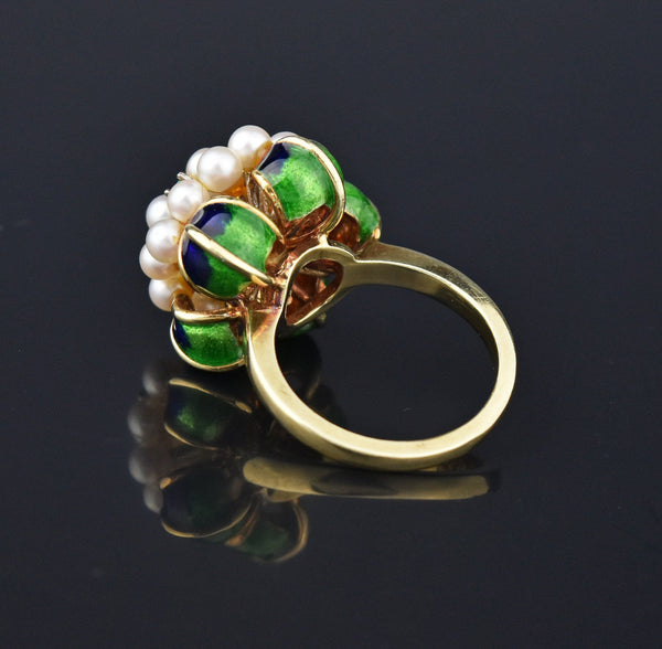 Retro Pearl Diamond and Emerald 14K Gold Cocktail Ring - Boylerpf