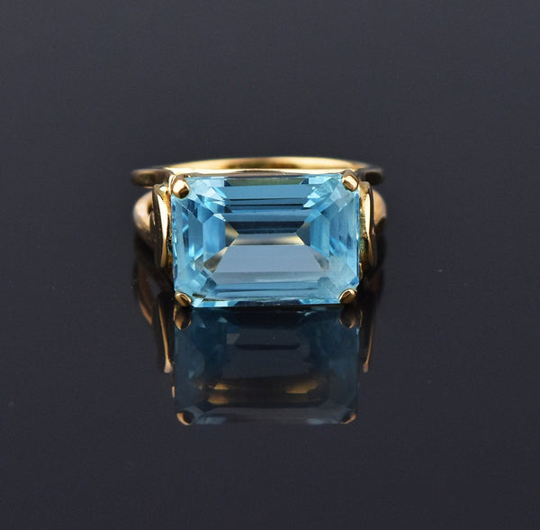 Heavy Vintage 18K Gold Blue Topaz Ring - Boylerpf