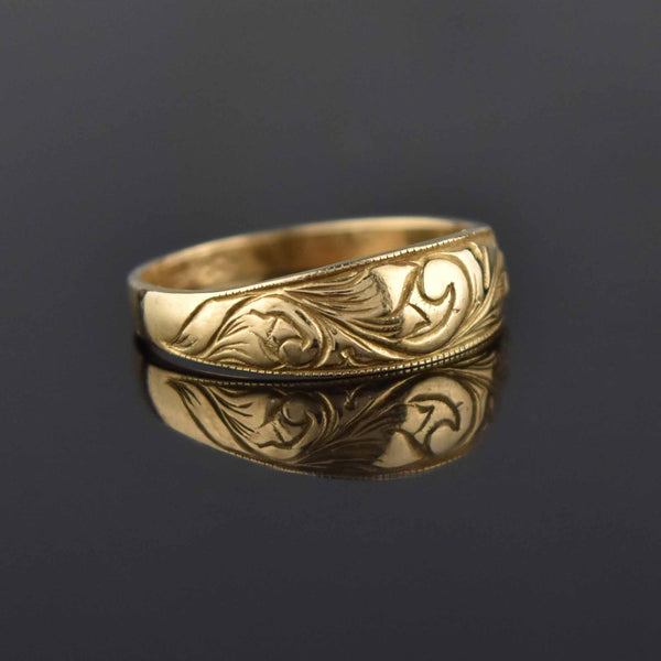 Antique Art Nouveau 14K Gold Wedding Band Ring, Sz 6.75 - Boylerpf