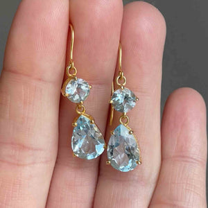 Vintage Gold Blue Topaz Drop Earrings - Boylerpf