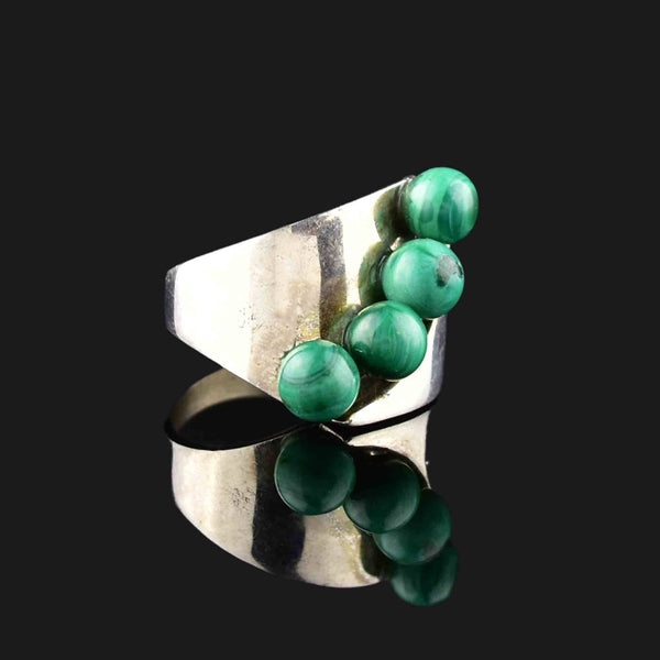 Vintage Wide Silver Malachite Band Ring - Boylerpf