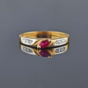 Fine 14K Gold Ruby and Diamond Stacking Ring - Boylerpf