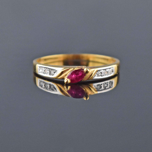 Fine 14K Gold Ruby and Diamond Stacking Ring - Boylerpf