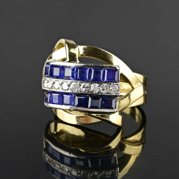 Retro 18K Gold Sapphire Diamond Cocktail Ring - Boylerpf