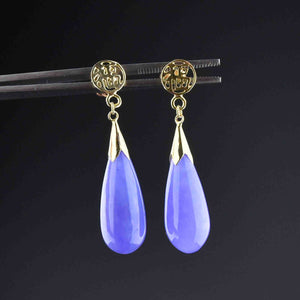 10K Gold Lavender Jade Wide Drop Earrings - Boylerpf
