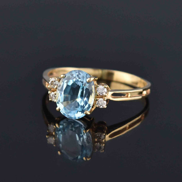 Vintage 14K Gold Diamond 3.25 CTW Blue Topaz Ring, Sz 10.25 - Boylerpf