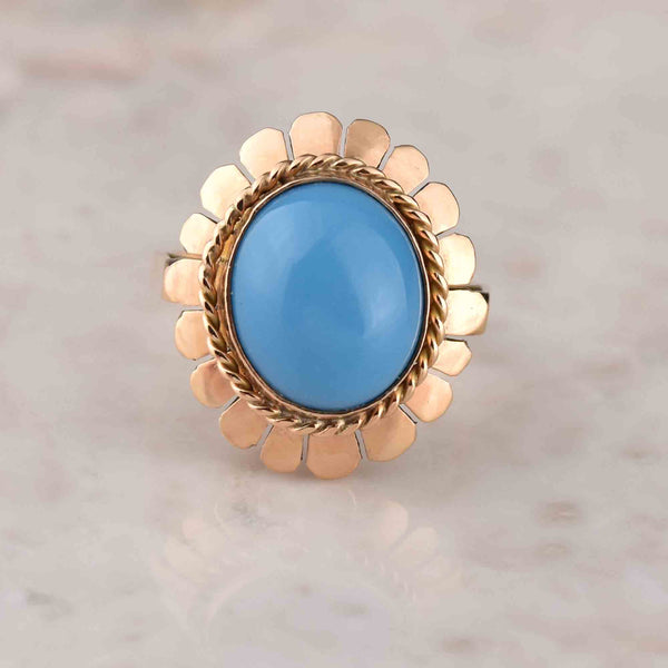 Retro 14K Gold Oval Turquoise Cabochon Cocktail Ring - Boylerpf