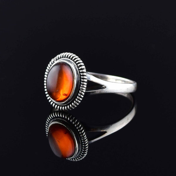 Vintage Amber Braided Silver Statement Ring - Boylerpf