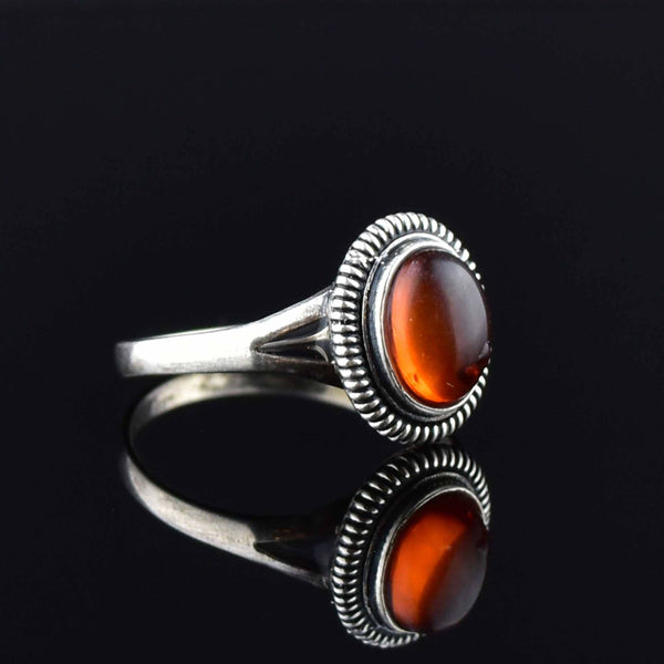 Vintage Amber Braided Silver Statement Ring - Boylerpf