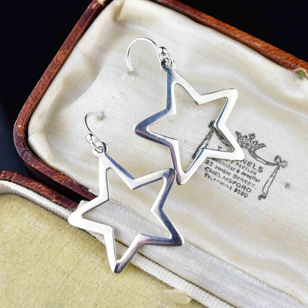 Sterling Silver Star Cutout Dangle Earrings - Boylerpf