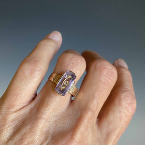 Antique Rose of Sharon Intaglio Diamond Amethyst Ring - Boylerpf